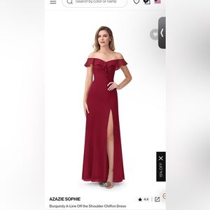 Azazie Sophie Burgundy A-Line Off the Shoulder Chiffon Dress size 10
